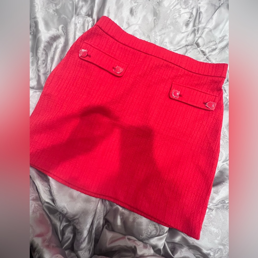 Loft Red Tweed Skirt - Medium